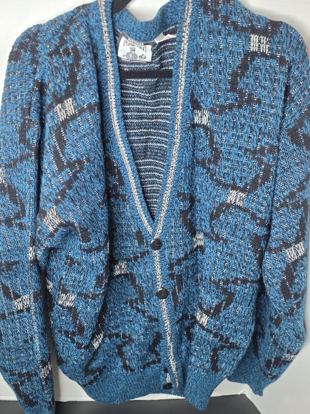 Teal Patterned V-Neck Button Cardigan Sweater